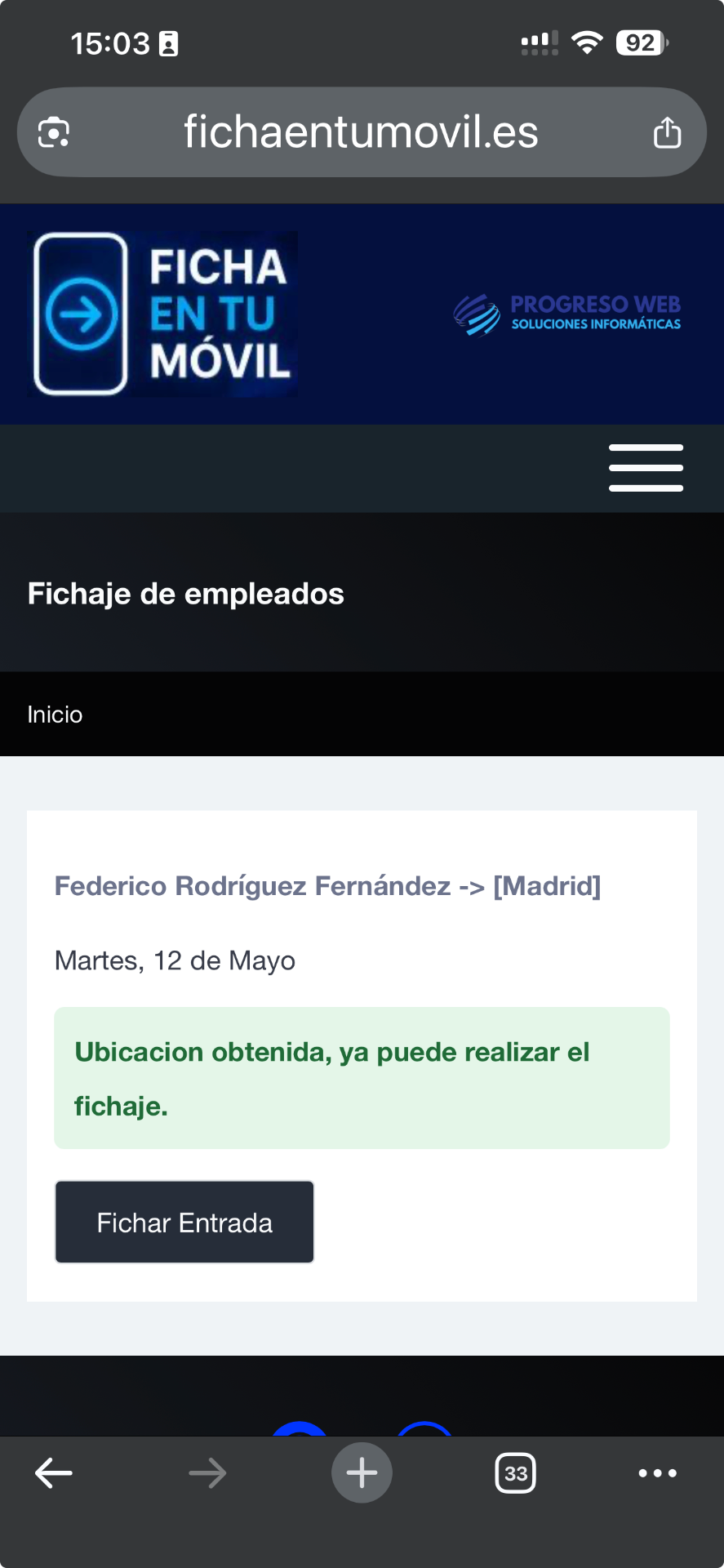 Captura de pantalla del panel de control de FichaEnTuMóvil